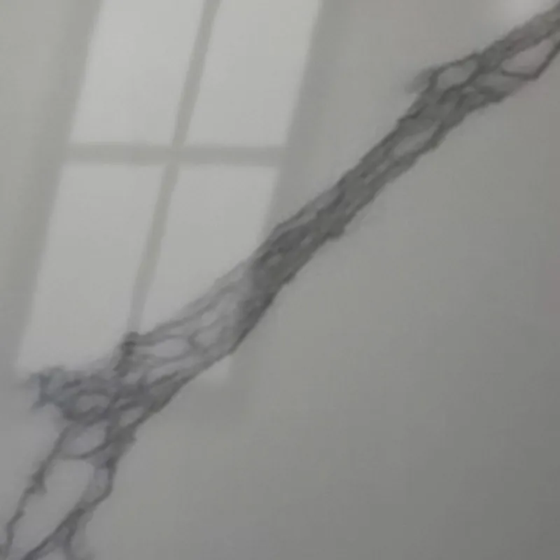 Gros plan de la finition faïence brillant Carrelo, décor Marbre blanc 2500 × 1150