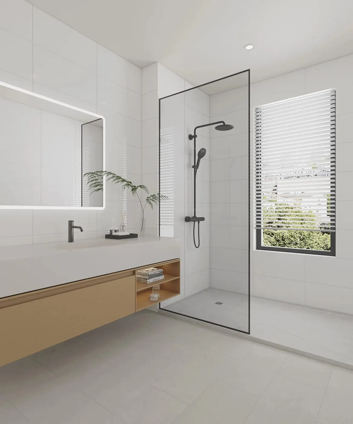 Salle de bain habillée du panneau mural Carrelo Blanc brillant, finition faïence brillant