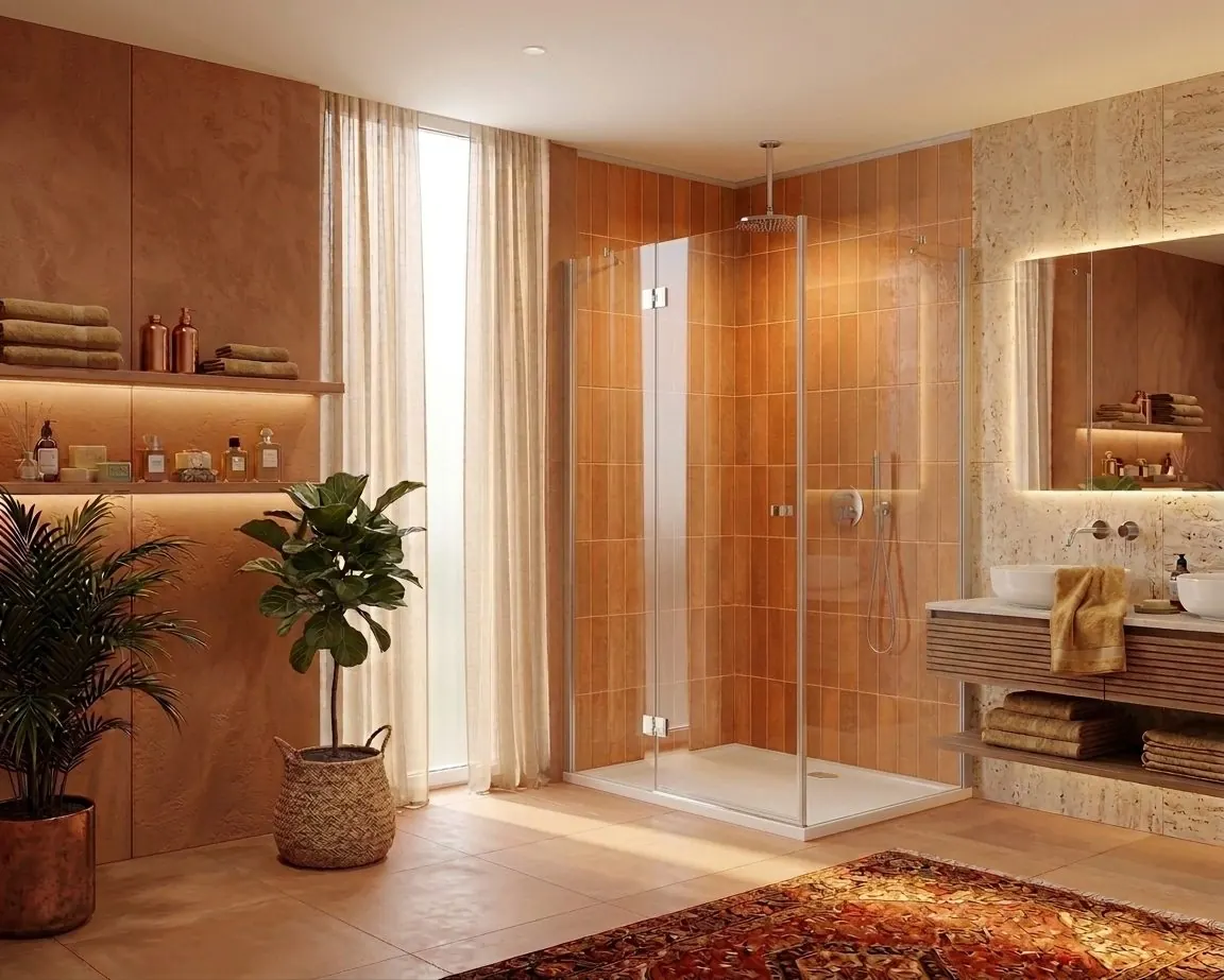 Salle de bain habillée du panneau mural Carrelo Orange, finition faïence brillant